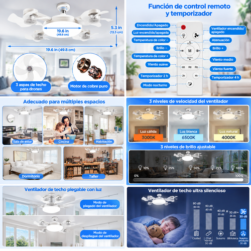 Ventilador de techo multifuncional con lámpara LED