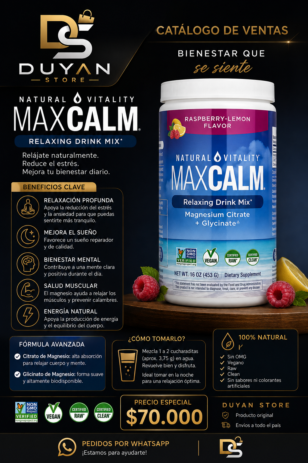 Magnesio Citrato + Glicinato en Polvo – Descanso y Calma | Natural Vitality