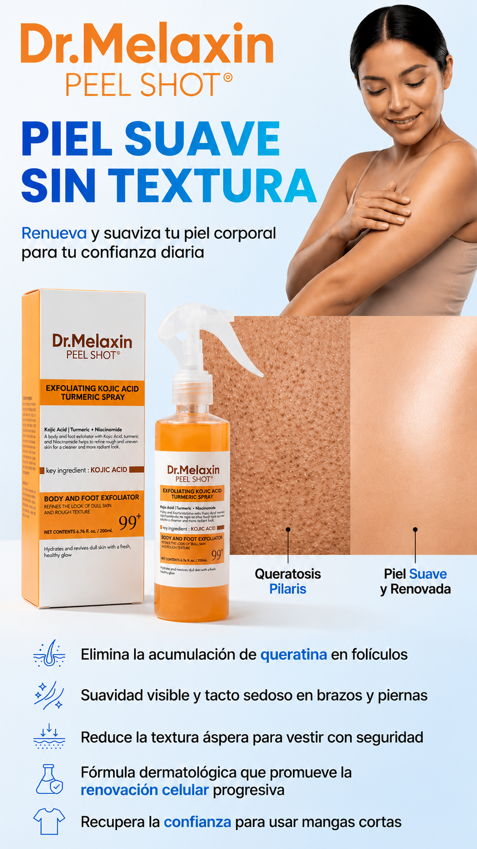Peel Shot – Spray Exfoliante Corporal con Ácido Kójico y Cúrcuma (200 ml)